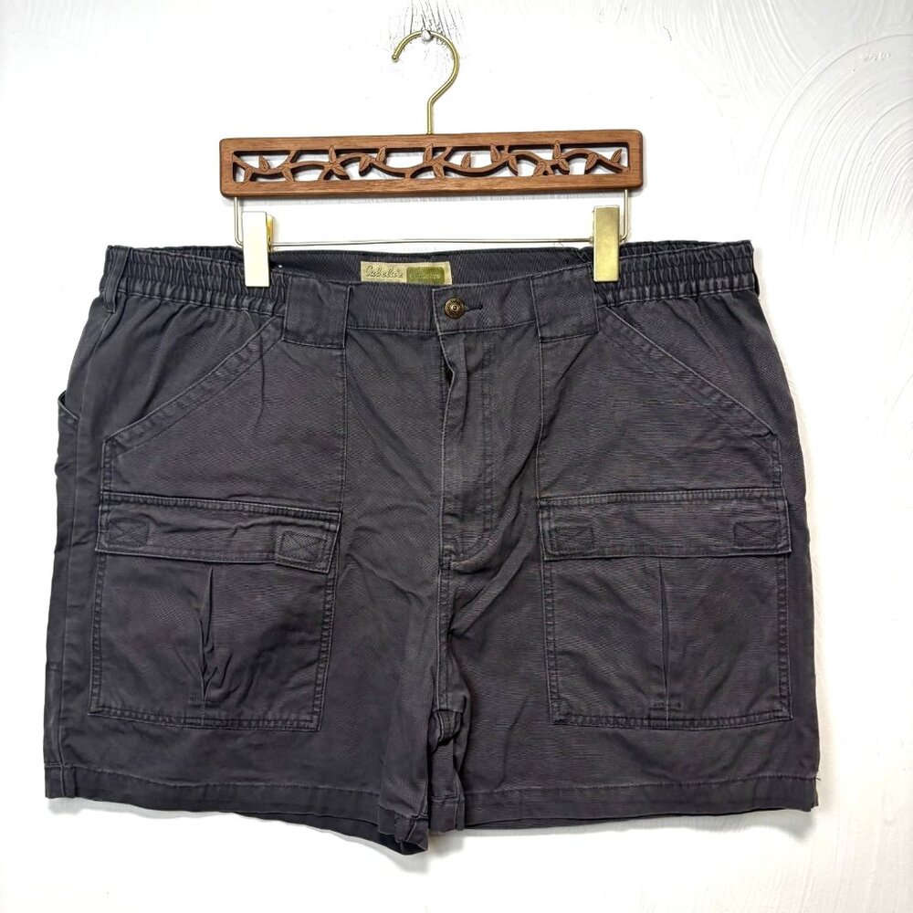 Cabelas Cargo Shorts Gray Outdoor Workwear Casual Solid Elastic Button/Zip Mens